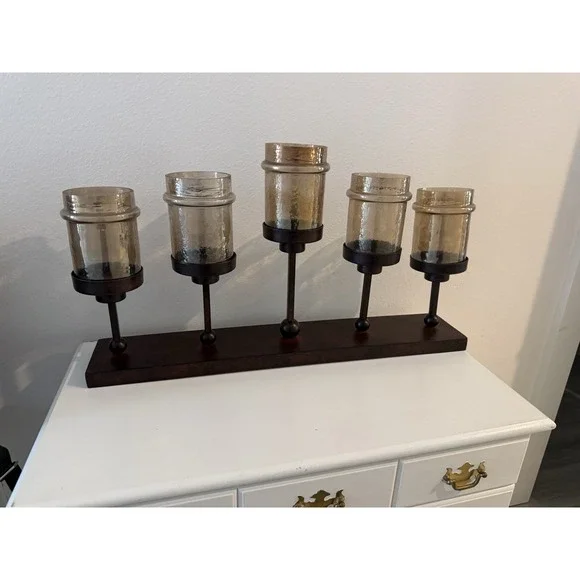 28" Hand Forged Bronze Hurricane Candelabra Candle Holder - Picture 2 of 10